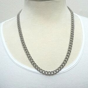 Necklace 24" inch Curb chain Silver Iron Metal Chrome hook Eye clasp New Mens